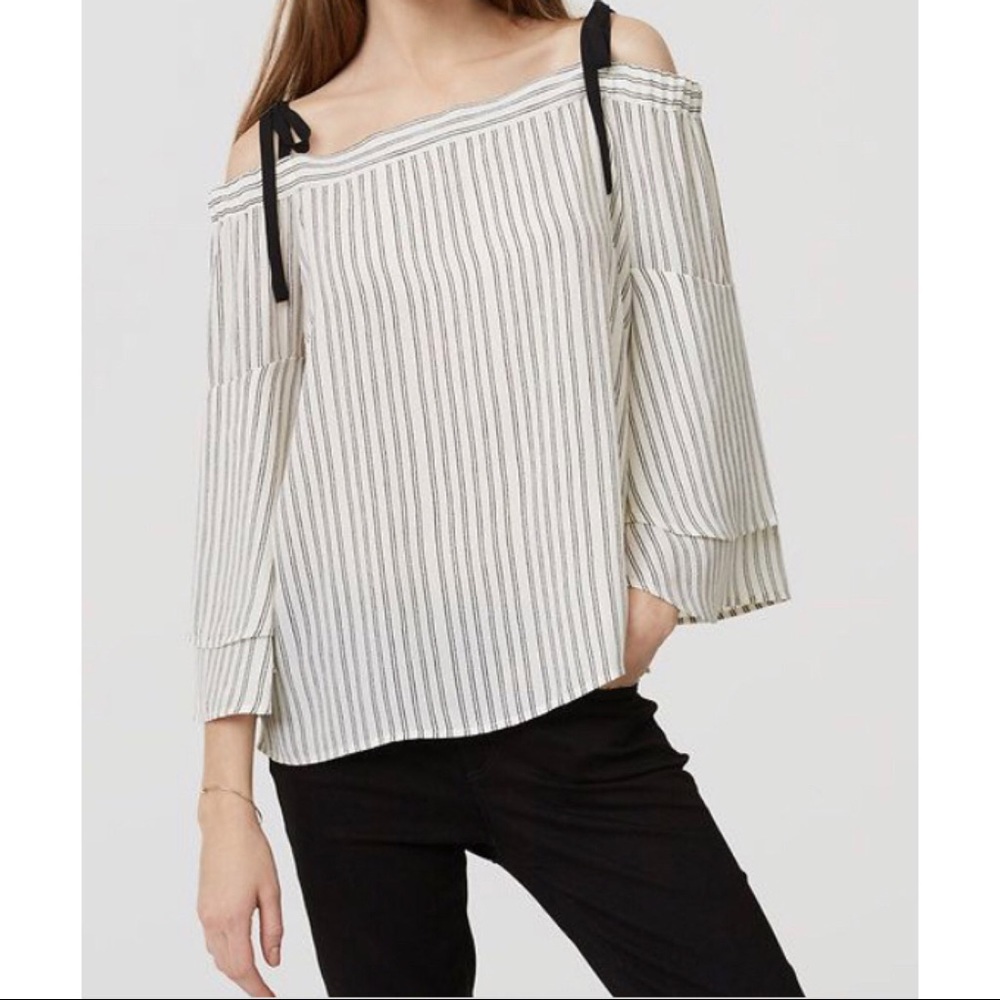 Ann Taylor Loft Striped Cold Shoulder Top M